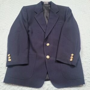 Vintage Lands' End Boys Navy  Wool Blend 2 Button Blazer With Pockets Size 10H